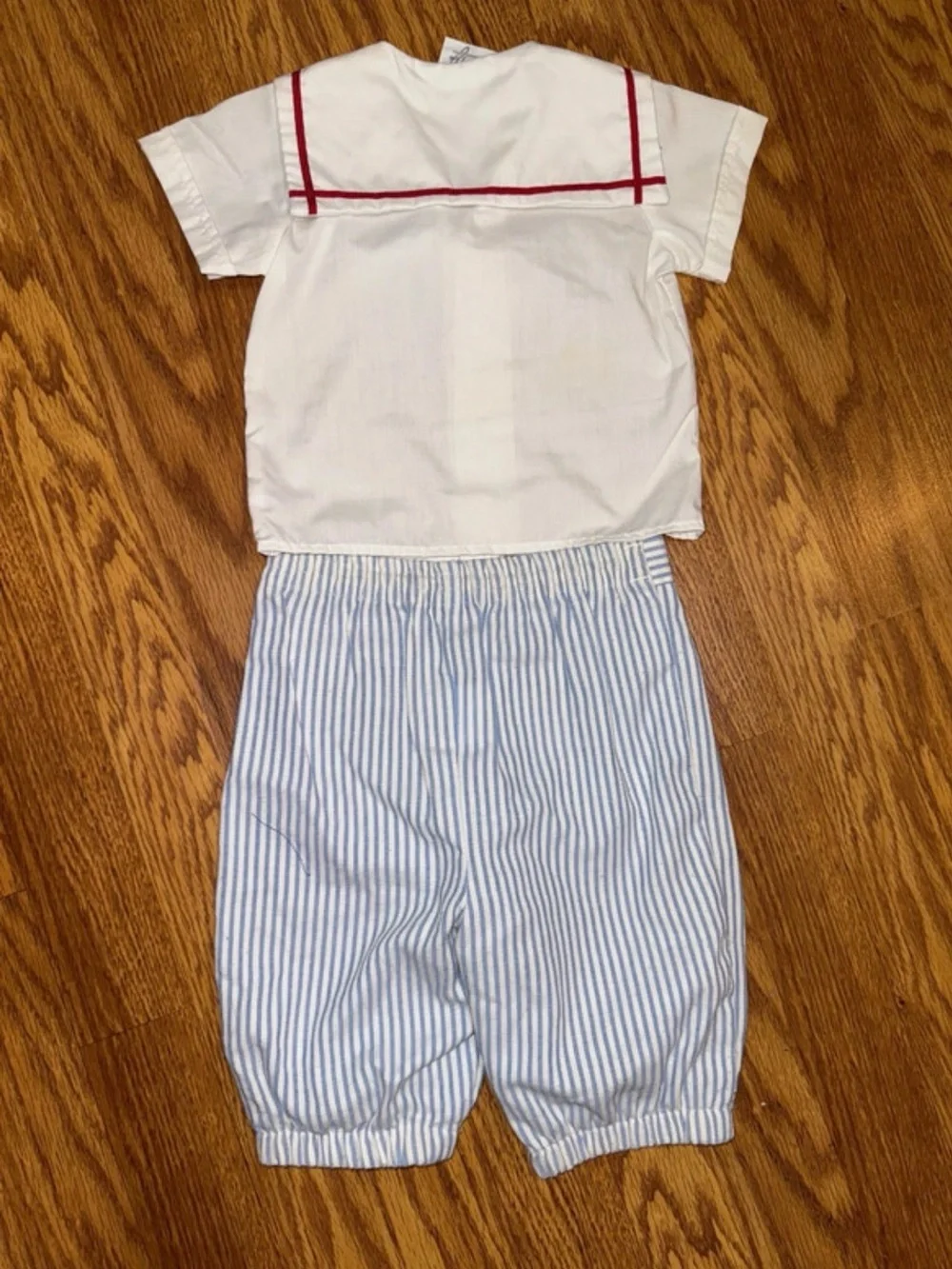 Baby Sailor Two-Piece Outfit in White and Light Blue
